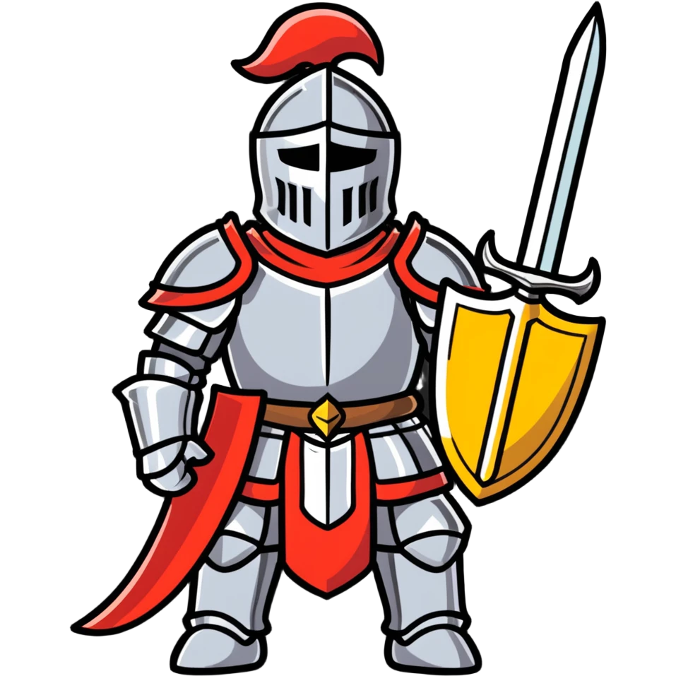 Knight in shining armor with sword and shield emoji