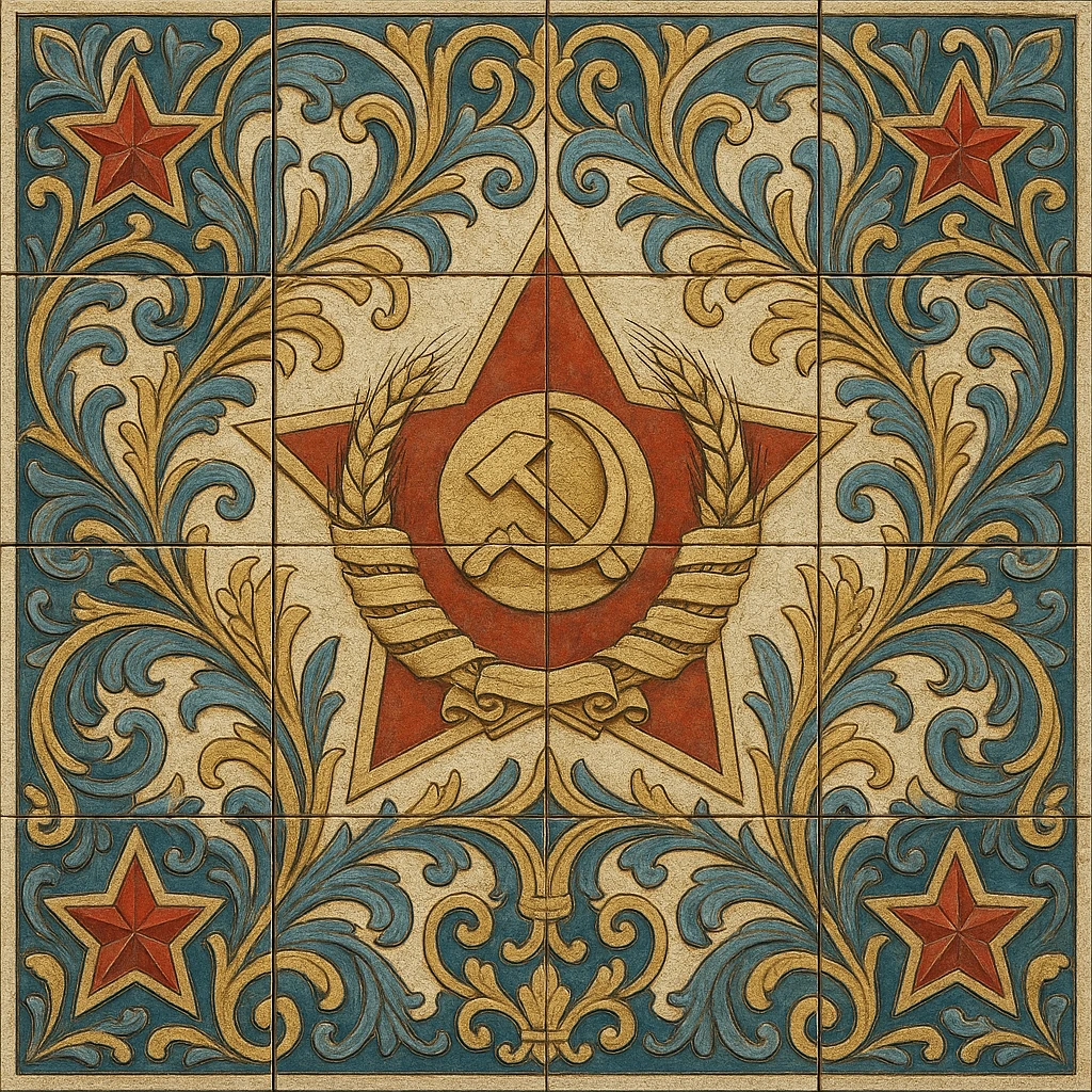 Kerama Marazzi style tile design featuring a Soviet-era mosaic motif, ornamental and decorative emoji