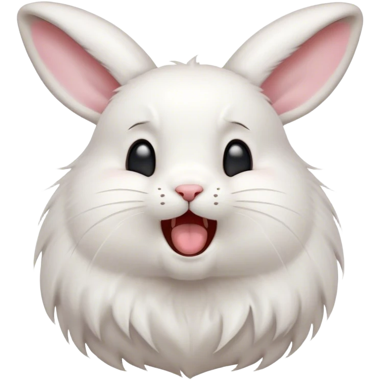 Cinematic Cute Yawning White Rabbit Portrait Emoji, Head tilted slightly with a dramatic, wide-open yawn, showcasing a smooth, silky white fur with floppy ears, round dark eyes barely open in drowsy contentment, Simplified yet irresistibly adorable features, highly detailed, glowing with a soft, cozy glow, high shine, relaxed yet expressive, stylized with a touch of whimsy, bright and endearing, soft glowing outline, capturing the essence of a sleepy yet affectionate bunny, so drowsy it feels like it could stretch out of the screen and curl up for a nap! emoji