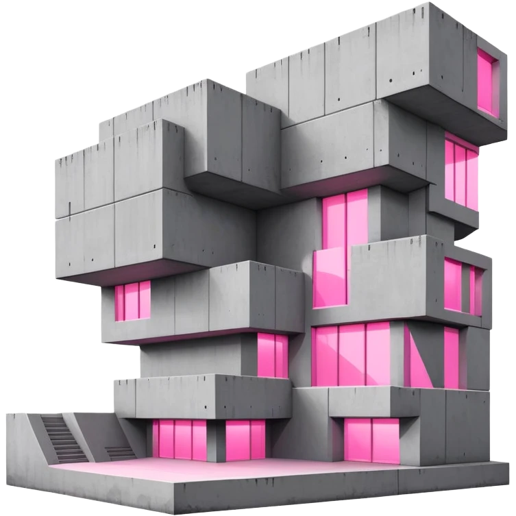Gray concrete structure with single pink light, brutalist architecture emoji