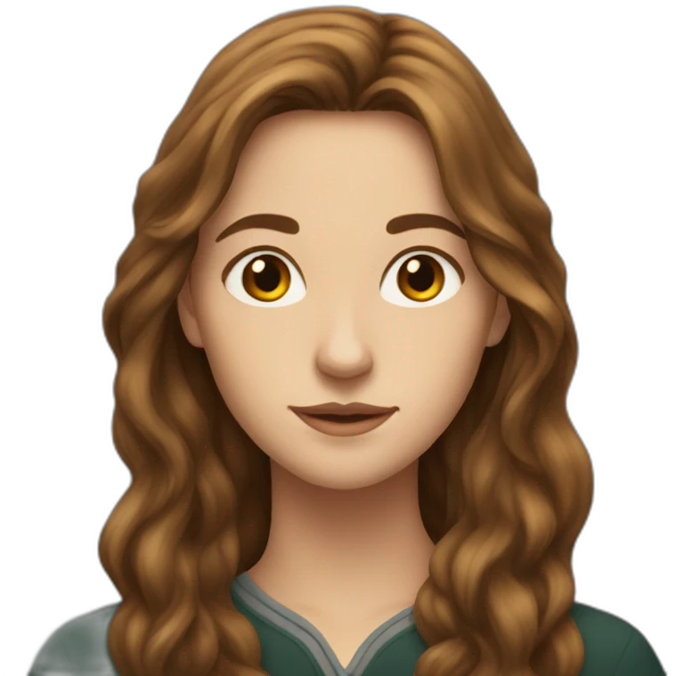 young woman with long brown hair at hogwart emoji