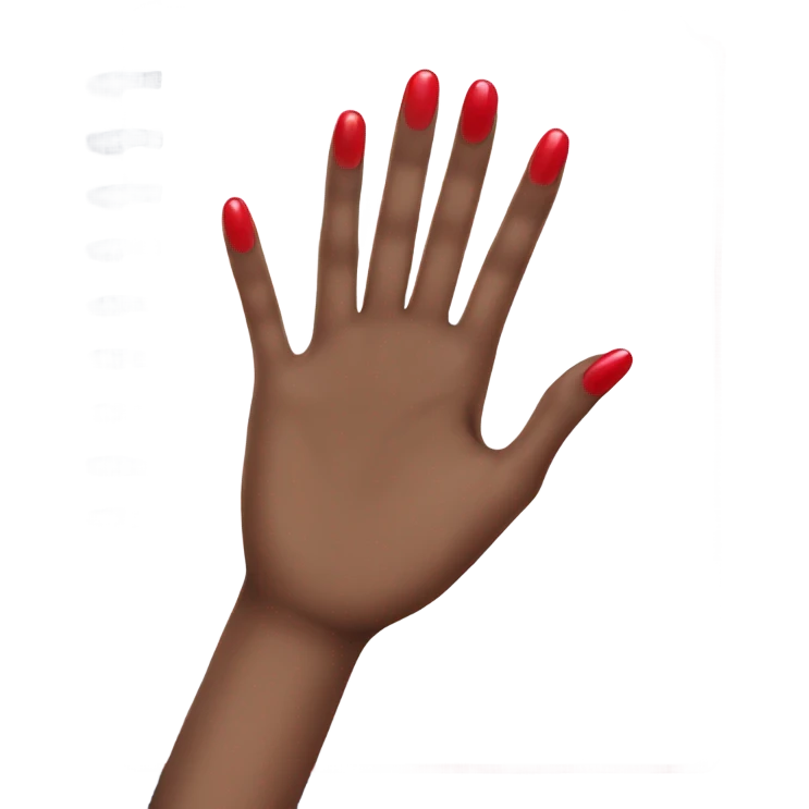 a hand with a red manicure on five fingers lies on top of a dark blue diary emoji