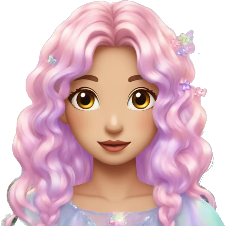 Dreamy pretty shiny colorful girl in nature pastelcore kawaii beautiful hair cottagecore jewels trending aesthetic emoji