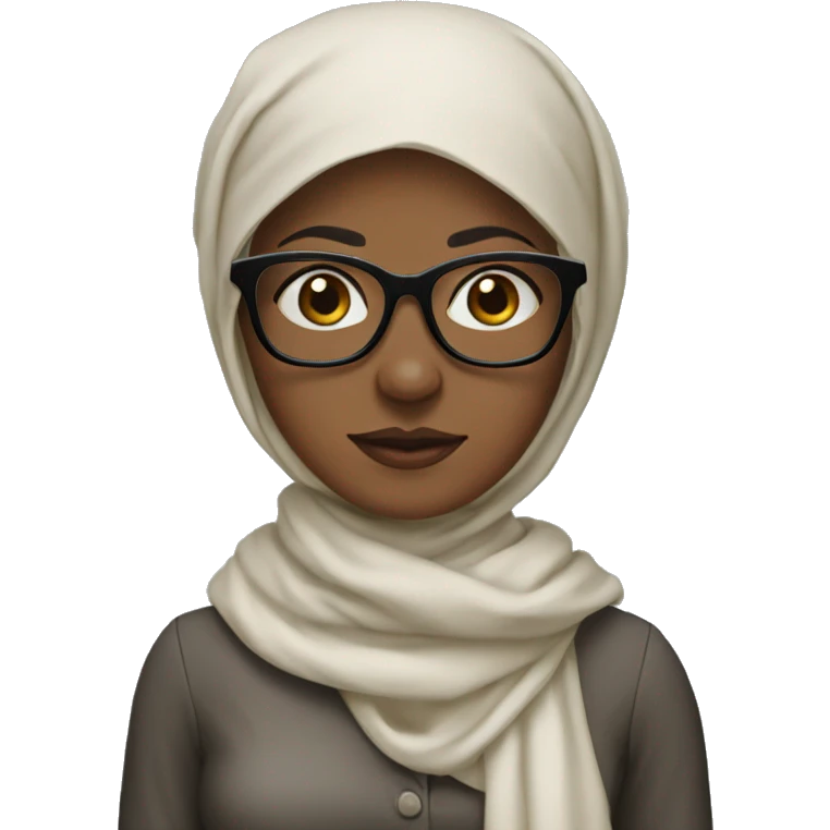 Create a photo of a woman with a headscarf and glasses. The woman's clothes should be black. The woman's headscarf should also be black emoji