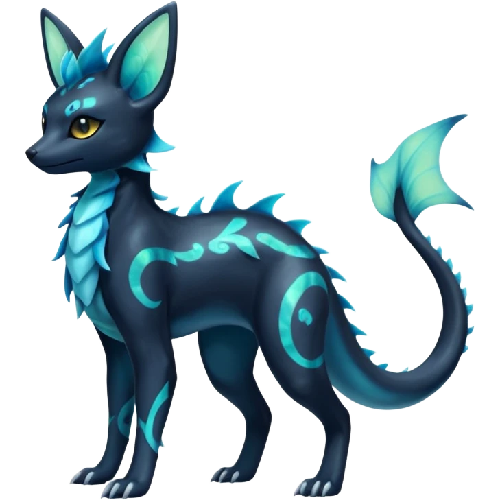Shiny Aural Iridescent Fluorescent Bioluminescent Umbreon-Amaura-Salandit-Vaporeon-Fakémon-fusion (full body) emoji