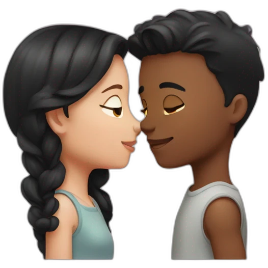 Boy with fair complexion and black hair kissing a red hair girl emoji
