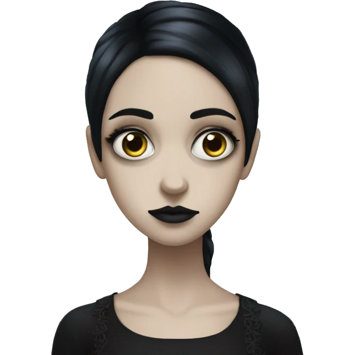 gothic pale girl with black hair and big eyes emoji