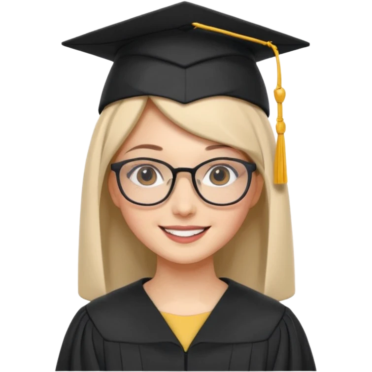 adorable white woman with hijab, glasses, and graduation cap emoji