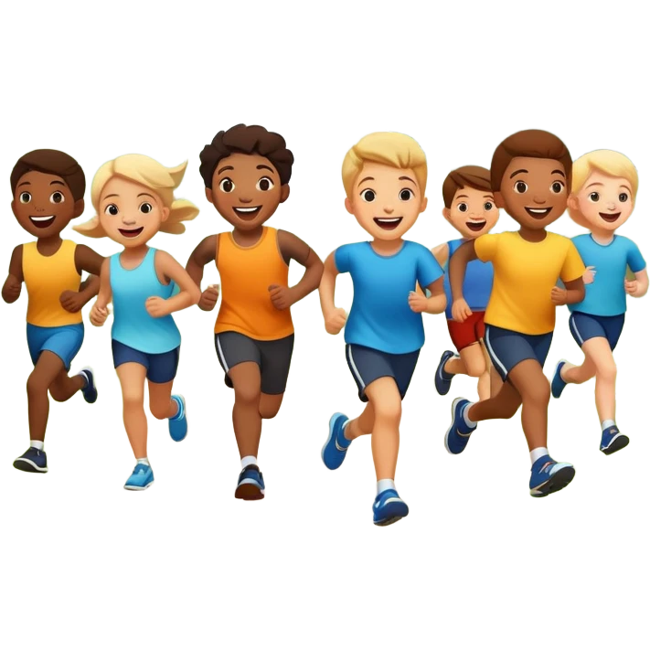 group of children running in a park, fun and lively emoji