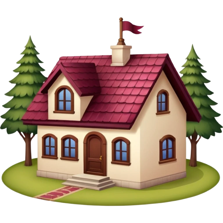 A dacha with a burgundy tiled roof emoji