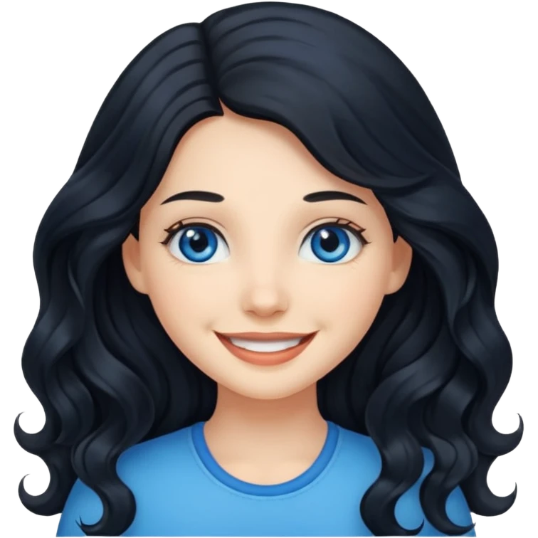 Please generate a portrait of a pretty girl with long, wavy, black hair. She's smiling. emoji