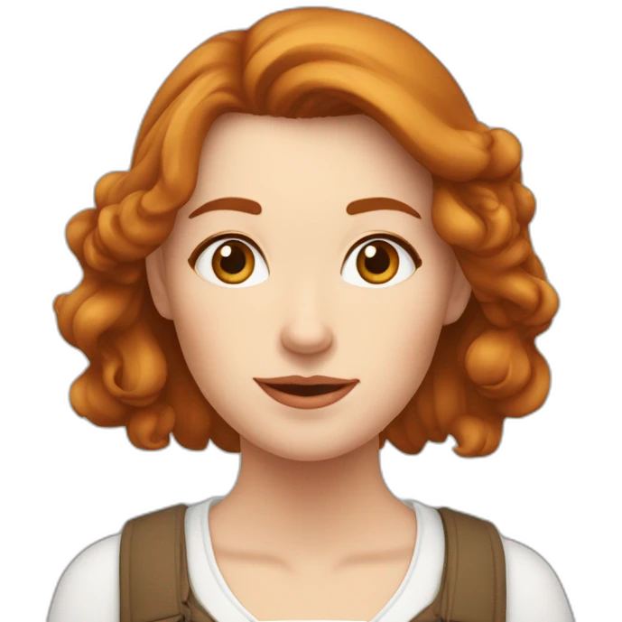 Femme rousse aux yeux vairon, avec son chiens blanc et marron emoji