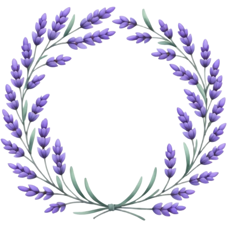 The art style is clean line art with delicate watercolor textures, pastel colors, and a dominant palette of lavender, soft lilac, and muted purple. A set of lavender wreaths, simple flower branches, and delicate frames to border text. emoji
