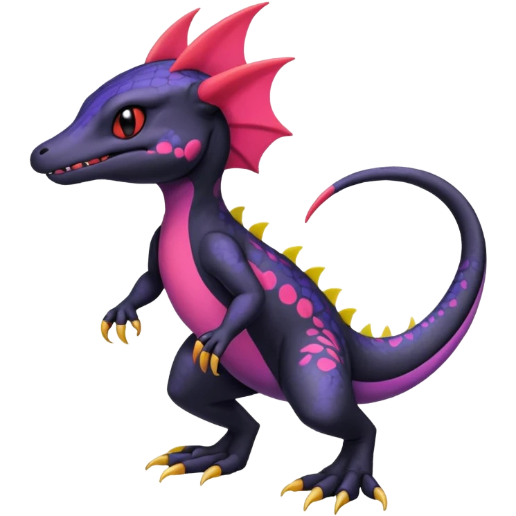 Rare exotic cute epic aesthetic Salandit-Noibat-species-Fakemon-hybrid-creature, with markings, full body emoji