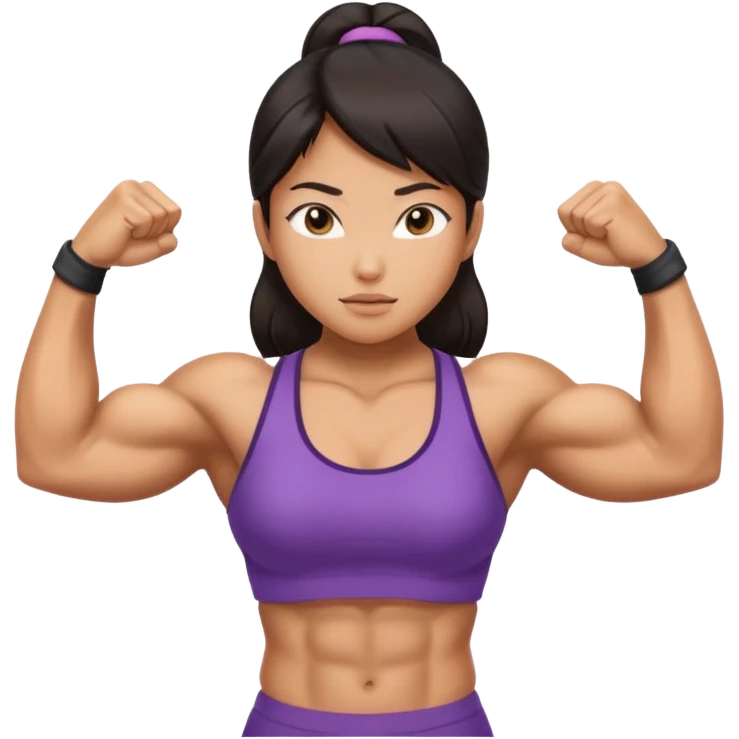asian girl flexing extremely muscular body emoji