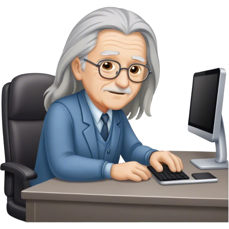 old person with long hair working behind a hotel desk.  emoji