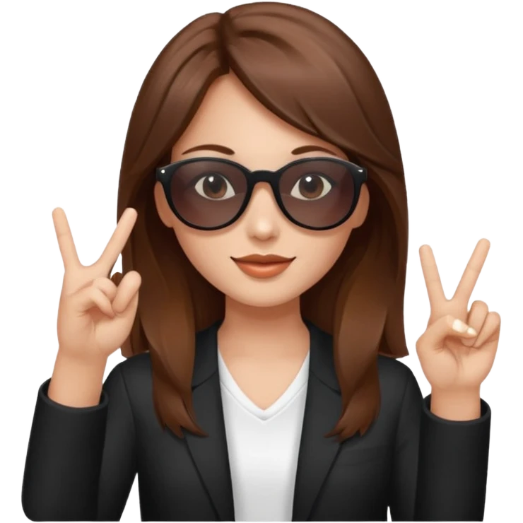 Girl with brown hair doing a peace sign with sunglasses emoji