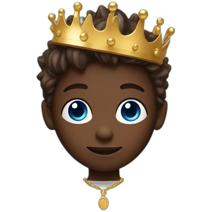 a chocolate skin boy with blue eyes and a crown of cryptocurrency emoji