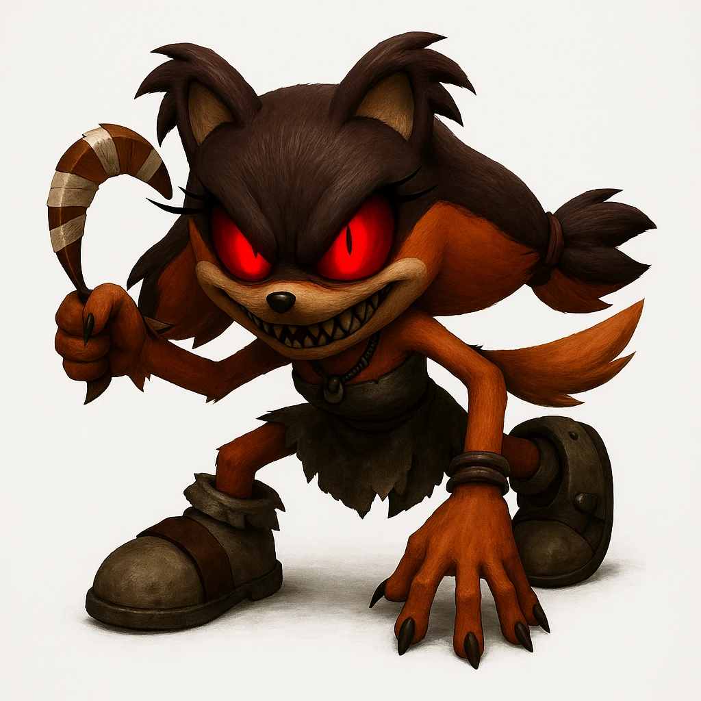 Make the character look scary with glowing red eyes and a unique scary expression, character facing forward. Keep the picture quality intact. emoji