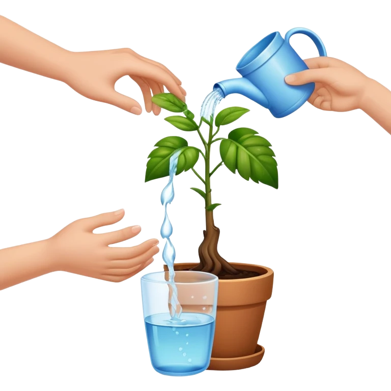hands pouring water onto a potted plant, simple and friendly emoji