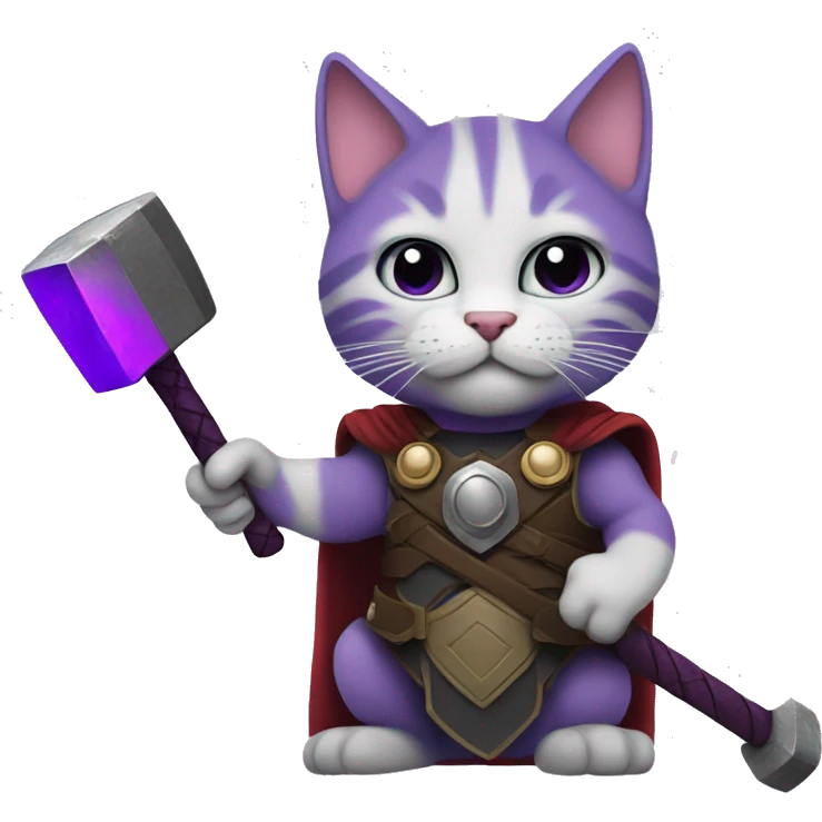 Thor as purple colored cat with hammer emoji