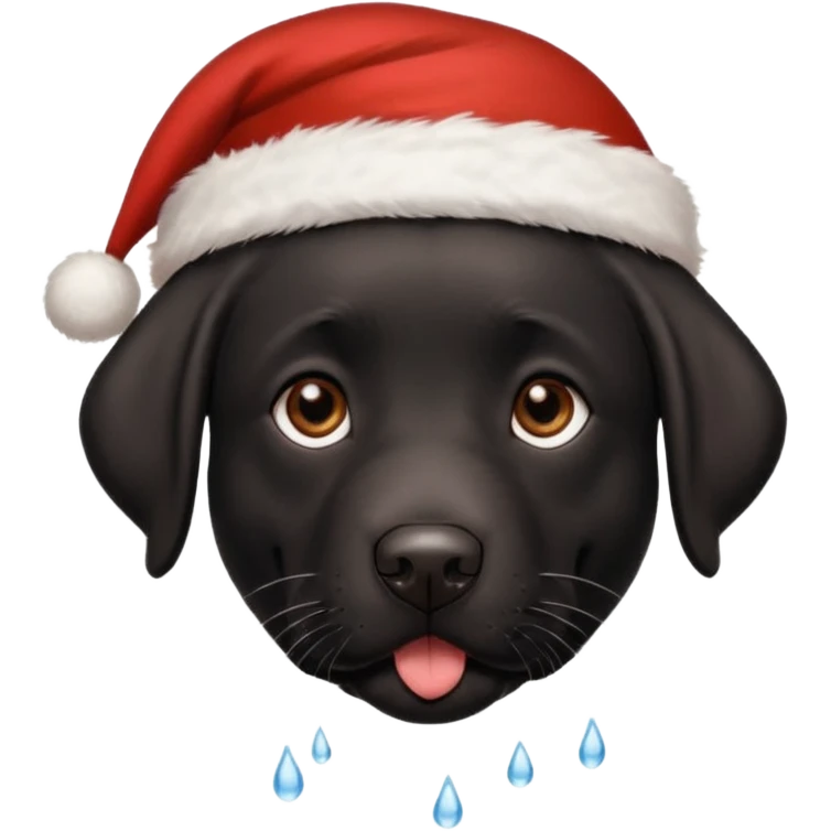 A cute, all-black Labrador Retriever, about 2 years old, wearing a Santa hat. (I need English) emoji