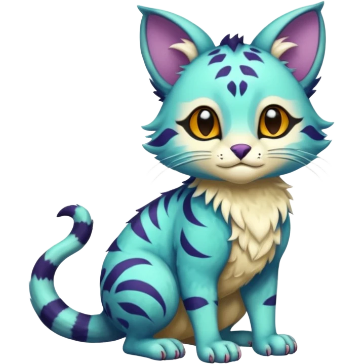 Randomly colored fantasy feline-marsupial-critter-vernid-fursona animal creature full body with intricate markings  emoji