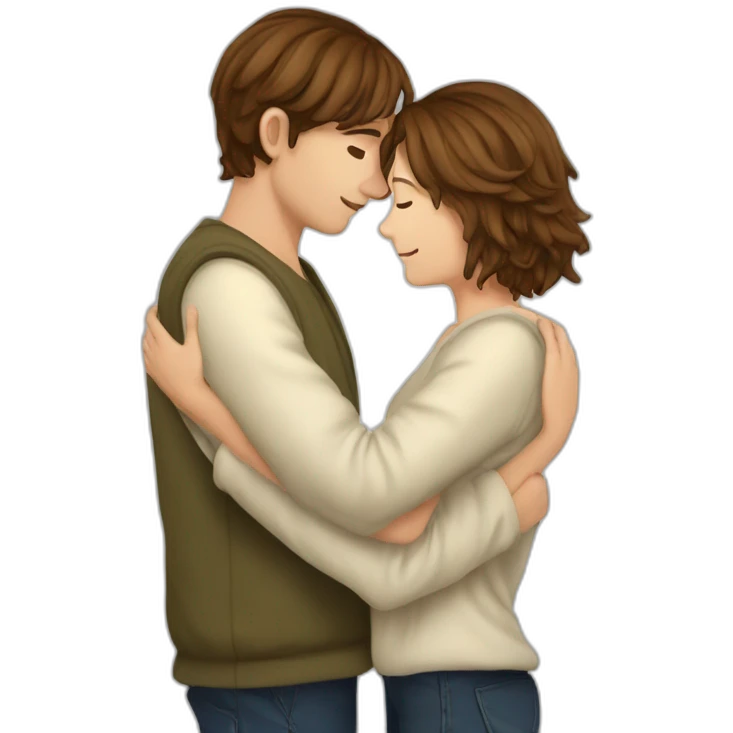 europeans young lovers with brown hairs hugging in a comforter ball emoji