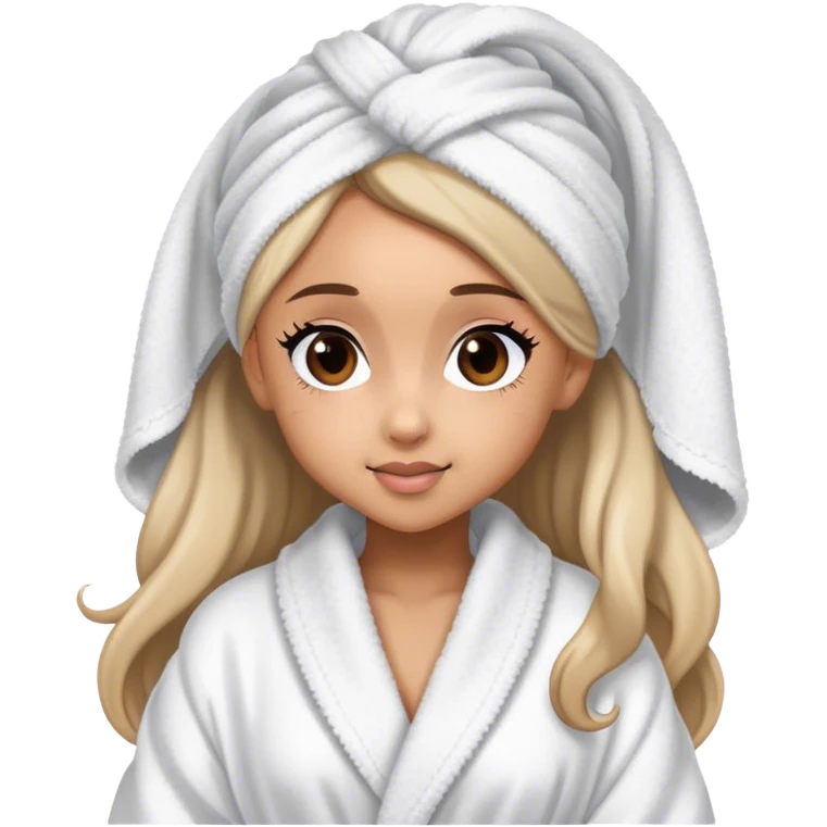 ariana grande in bath robe with hair towel emoji