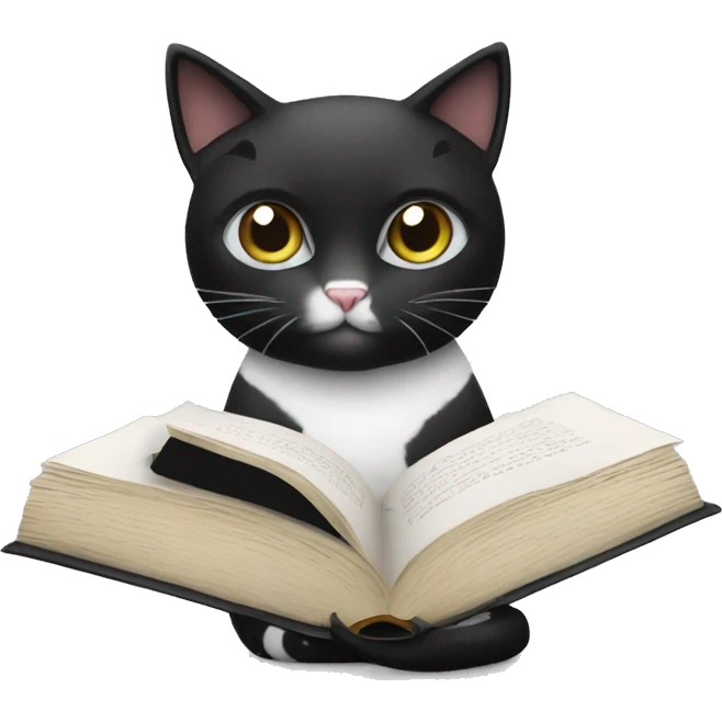 inspirational black and white cat with a book emoji