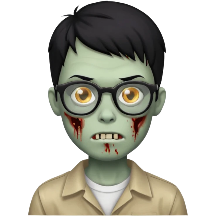 Menino zumbi com cabelo preto de óculos emoji