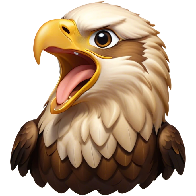 Cinematic Cute Yawning Golden Eagle Portrait Emoji, Head tilted slightly with a dramatic, wide-open yawn, showcasing a robust, majestic form with softly drooping feathers and sleepy, half-closed eyes, Simplified yet irresistibly adorable features, highly detailed, glowing with a soft, cozy amber glow, high shine, relaxed yet expressive, stylized with a dash of whimsical aerial charm, soft glowing outline, capturing the essence of a drowsy yet affectionate golden eagle that appears ready to stretch out for a nap! emoji