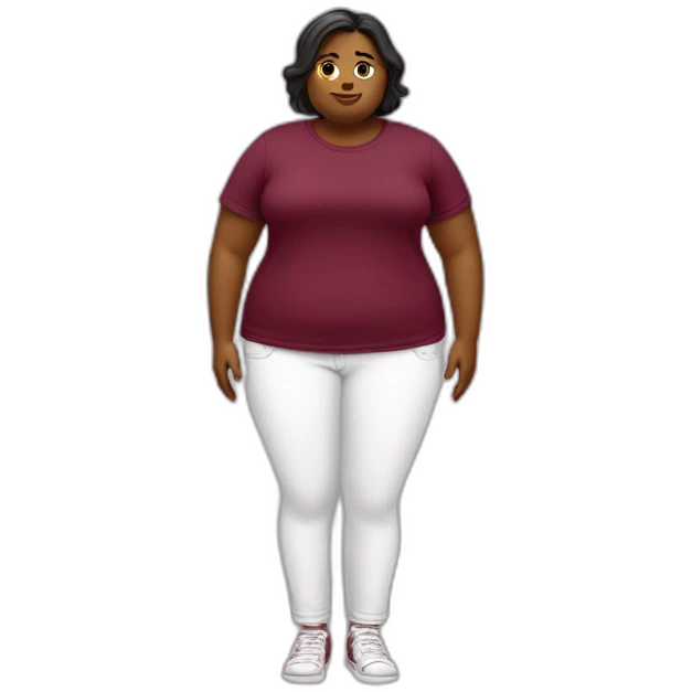 Fat girl with burgandy t-shirt and white jeans emoji