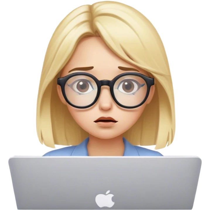 blonde girl big glasses working from home too much work emoji