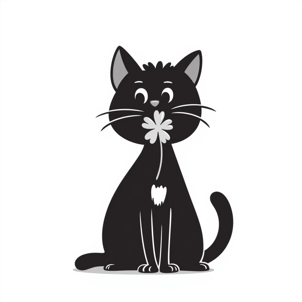 hand drawn doodle style cat with clover emoji