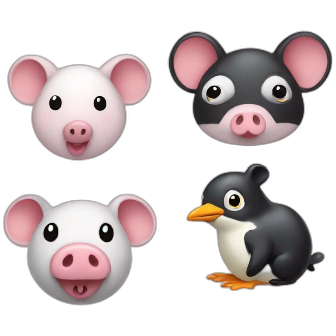 Mouse with penguin and two pigs emoji
