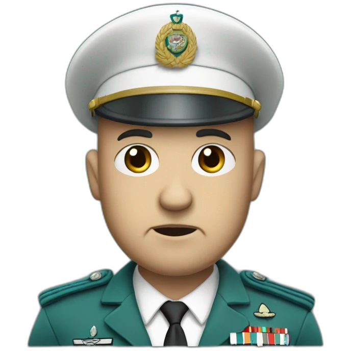 Bald 50 years old white angry military man with teal beret and idf uniform emoji