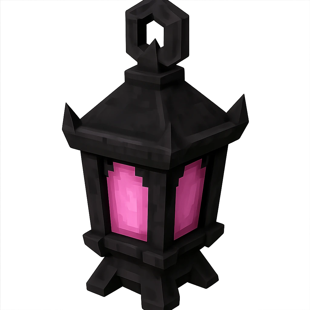 BLACKPINK-inspired gothic lantern, geometric and moody, black and pink, no hearts, low poly 3D style emoji
