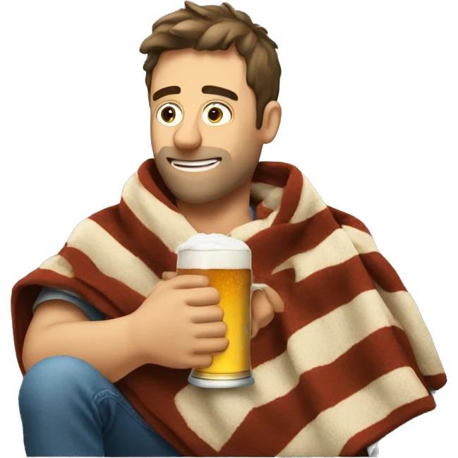 guy drinking a beer watching a movie with a blanket  emoji