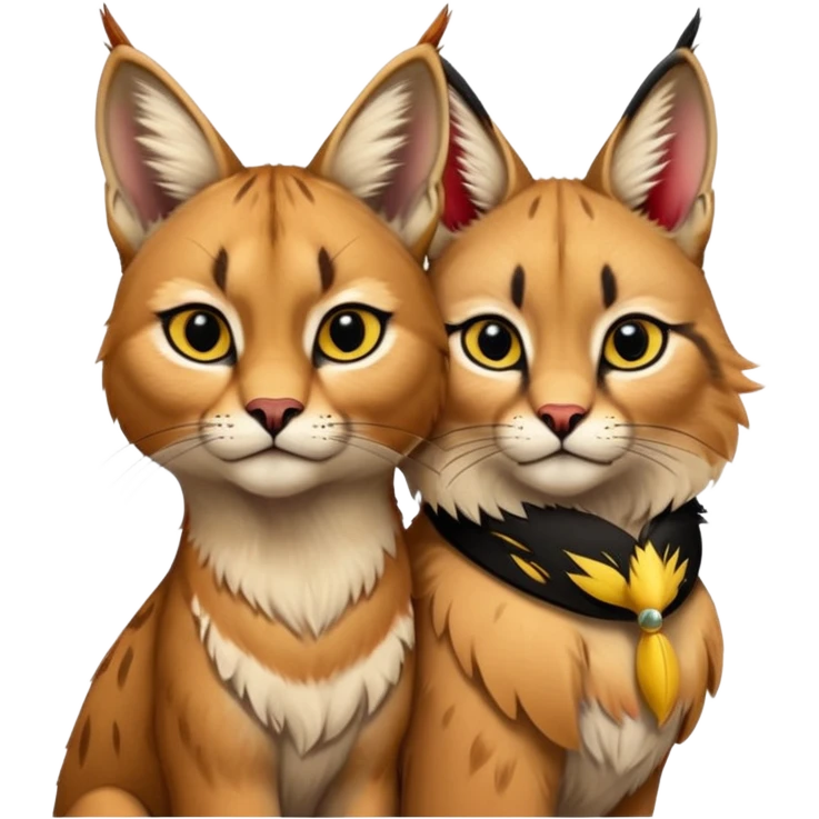 un Lynx Caracal Réaliste avec un Chardonnet (Oiseau) sur l'épaule emoji