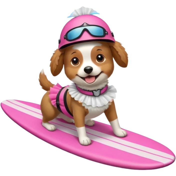 Dog surfing wearing a tutu with a helmet  emoji