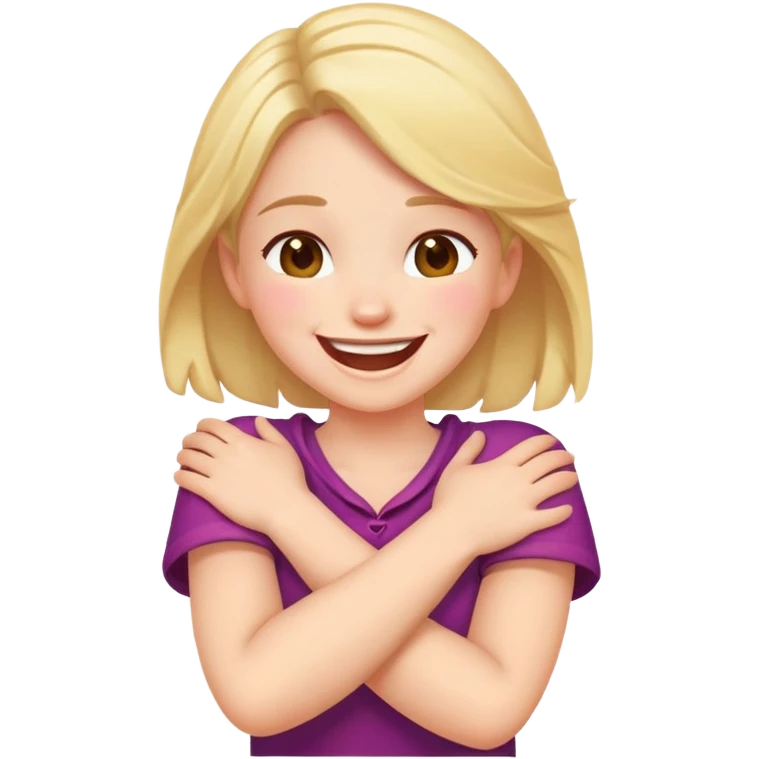 Girl crossed arms holding neck laughing emoji