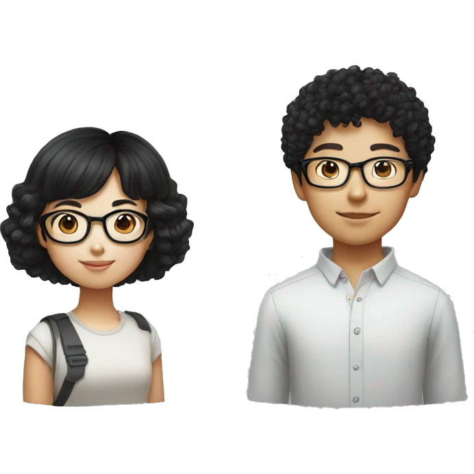 Chinese curly haired boy with glasses with a straight black haired girl emoji