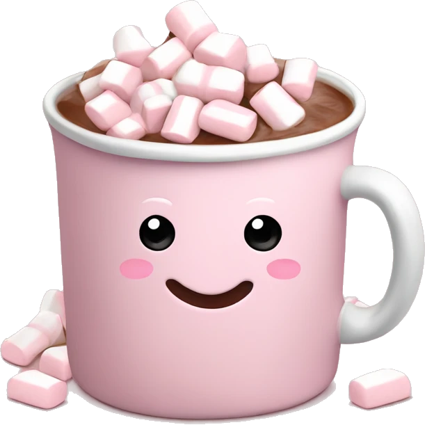 Light Pink mug of hot chocolate with marshmallows  emoji