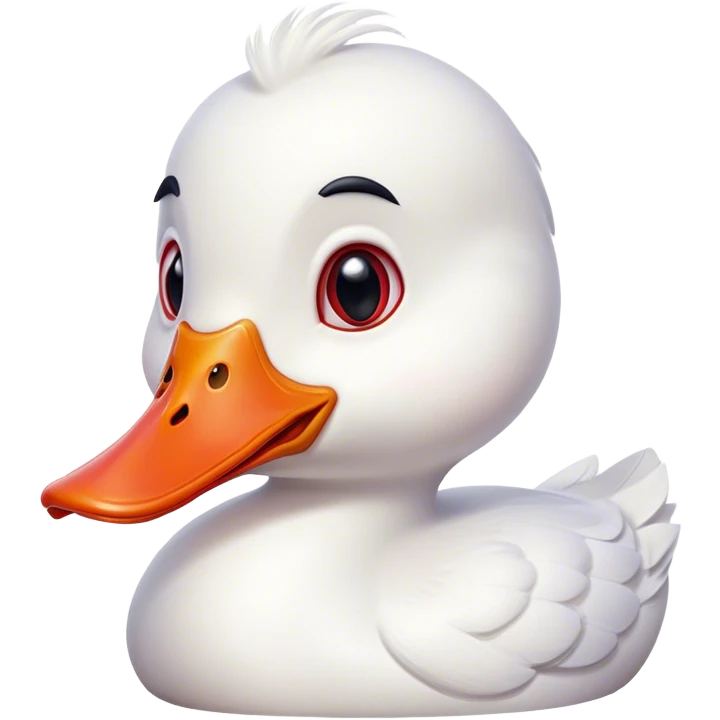 Cinematic Comical White Duck Portrait Emoji, Head tilted dramatically with an exaggeratedly amused expression, featuring a striking, glossy white plumage with a quirky red bill, wide, expressive eyes filled with playful disbelief, Simplified yet hilariously expressive features, highly detailed, glowing with a slightly sassy glow, high shine, dramatic yet playful, stylized with an air of cheeky mischief, bright and endearing, soft glowing outline, capturing the essence of a spirited and over-the-top duck, so meme-worthy it feels like it could quack its way into internet fame instantly! emoji