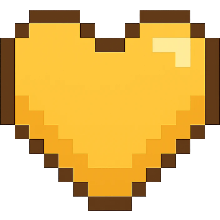 Create a pixel art heart in yellow color with no background. The style should resemble pixel art. emoji