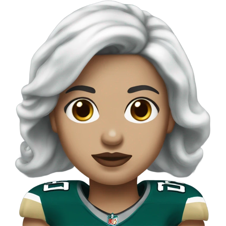  White skin female dark hair red lips wearing Philadelphia Eagles jersey emoji
