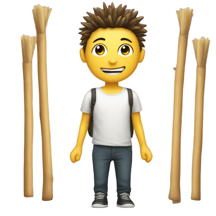 Boy with round heads, smiley, face square box, body stick, arms, stick, legs, spiky hair emoji