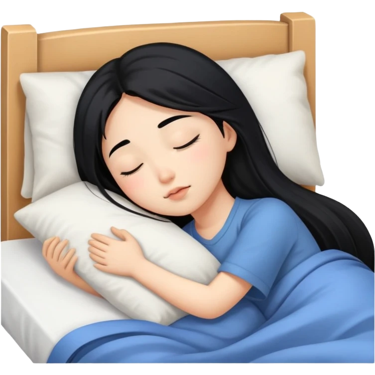 Asian girl with long black hair sleeping in bed emoji
