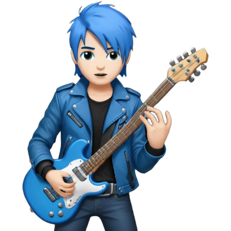 Rocker with blue hair AND blue guitar emoji